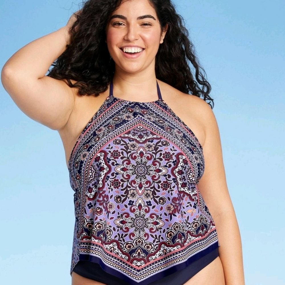 Kona Sol High Neck Medalion/Floral Print Tankin Top